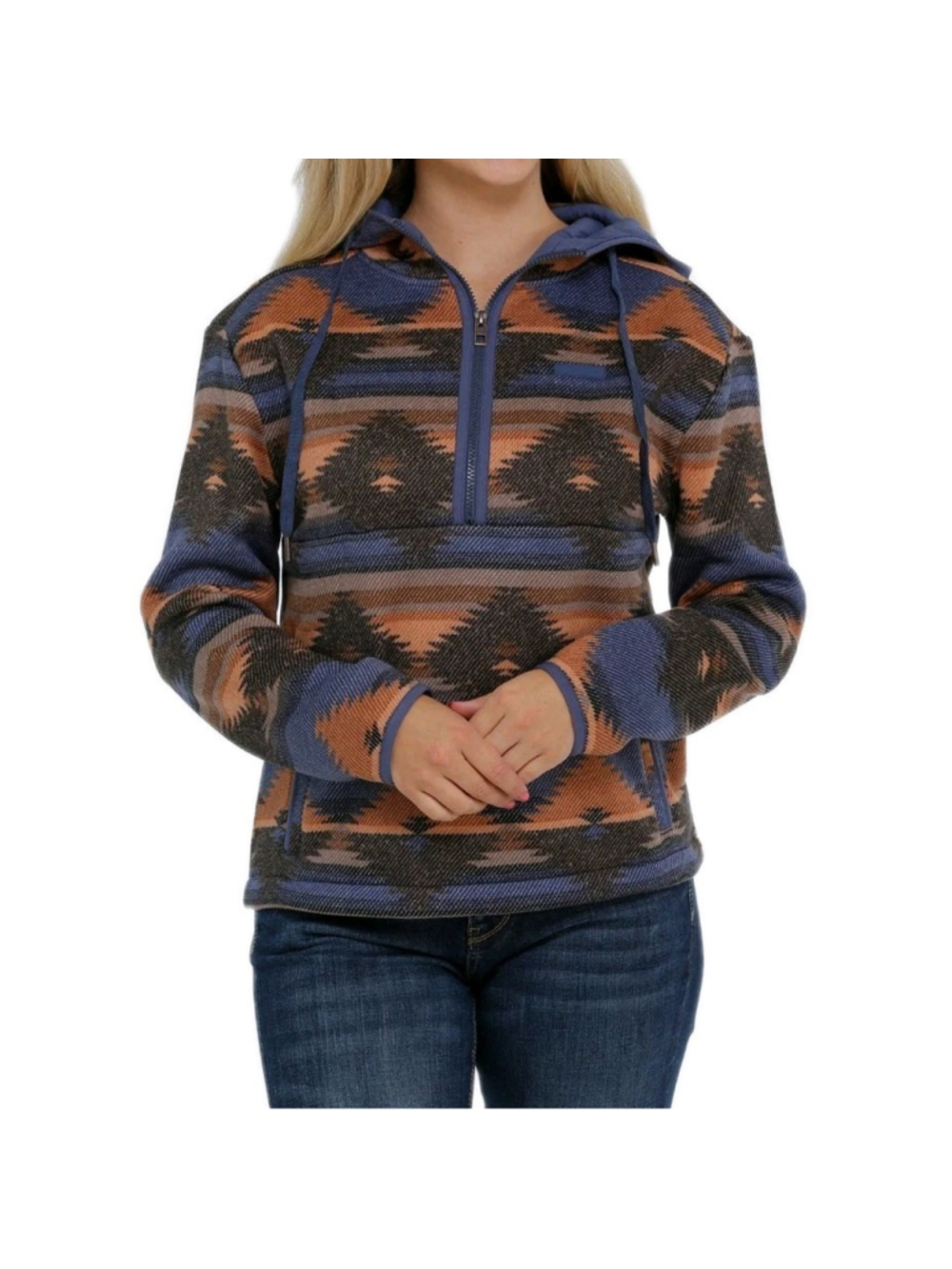 Cinch® Ladies Sz M Blue Aztec Printed Pullover Hoodie MAK9812001 Western Rodeo